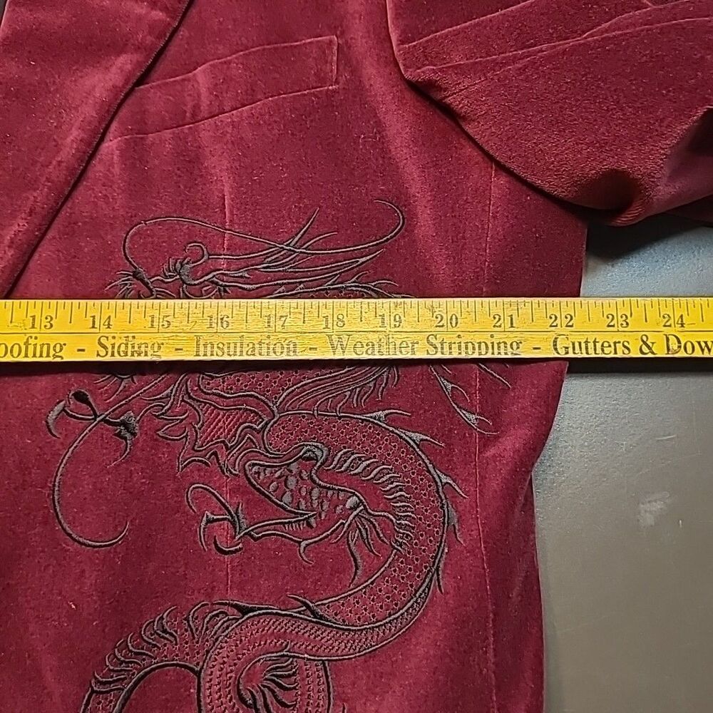 VTG 90s Y2K DRAGONFLY Maroon Velvet Blazer Jacket Mens 3XL Dragon Embroidered - Picture 5 of 11